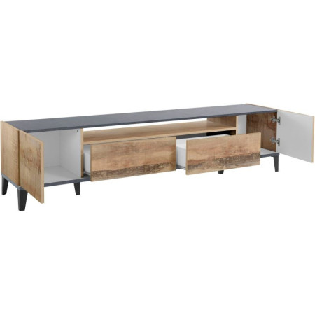 Porta TV SUNRISE 200 cm acero pereira e ardesia moderno