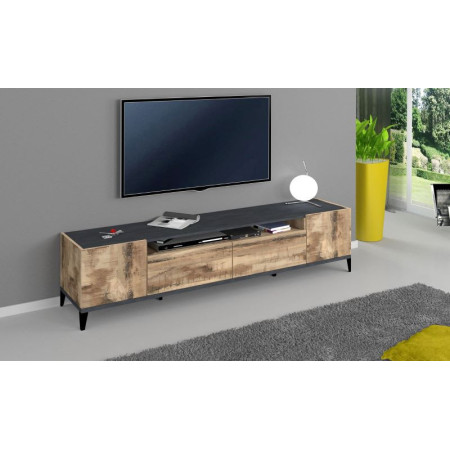 Porta TV SUNRISE 200 cm acero pereira e ardesia moderno