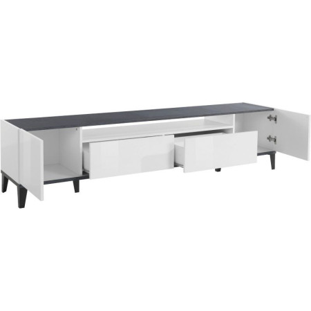Porta TV SUNRISE 200 cm bianco lucido e ardesia elegante