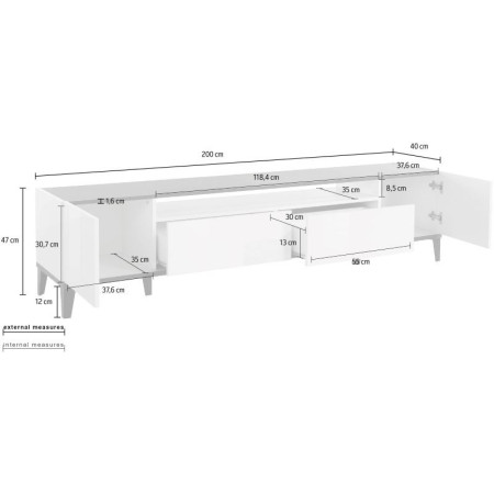 Porta TV SUNRISE 200 cm bianco lucido e ardesia elegante