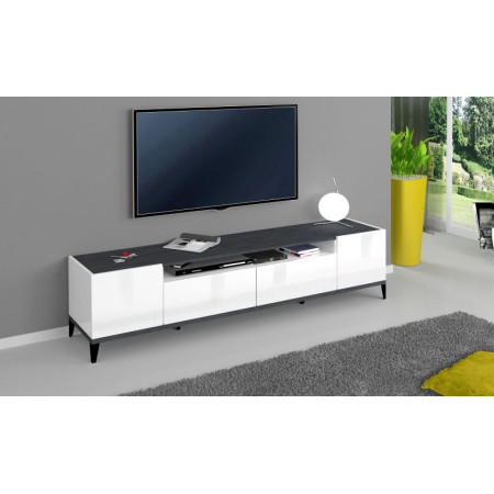 Porta TV SUNRISE 200 cm bianco lucido e ardesia elegante