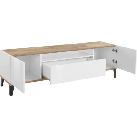 Porta TV SUNRISE 160 cm bianco laccato e acero pereira moderno