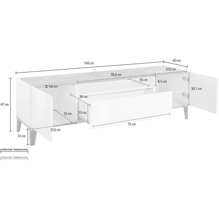 Porta TV SUNRISE 160 cm bianco laccato e acero pereira moderno