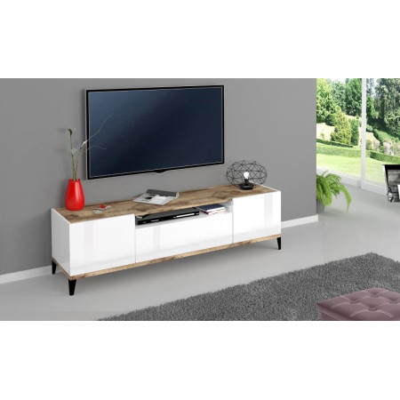 Porta TV SUNRISE 160 cm bianco laccato e acero pereira moderno