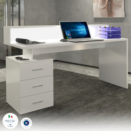 Scrivania Moderna con Sopralzo Bianco Lucido per Studio