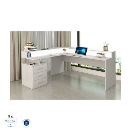 Scrivania Moderna con Sopralzo Bianco Lucido per Studio