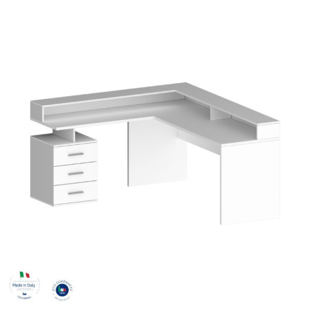 Elegante Scrivania con Sopralzo Bianco Lucido per Lavoro