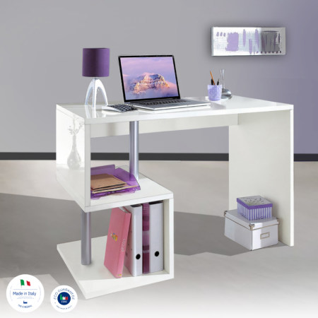 Scrivania Moderna Bianco Lucido per Ufficio e Casa