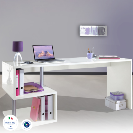 Scrivania Moderna Bianco Lucido per Ufficio e Casa
