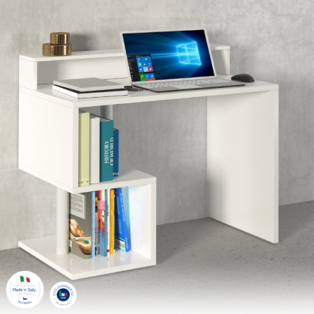 Elegante Scrivania con Sopralzo Bianco Lucido per Lavoro