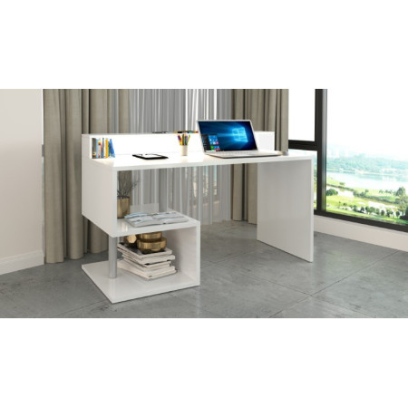 Scrivania Moderna con Sopralzo Bianco Lucido per Studio