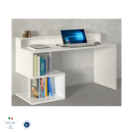 Scrivania Moderna con Sopralzo Bianco Lucido per Studio