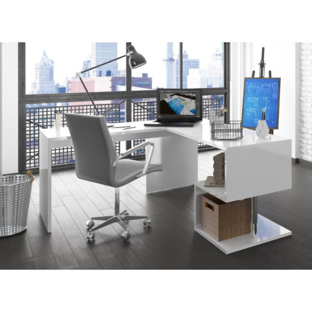 Scrivania Angolare Elegante Bianco Lucido per Ufficio