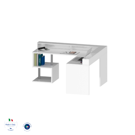 Elegante Scrivania Angolare con Sopralzo Bianco Lucido