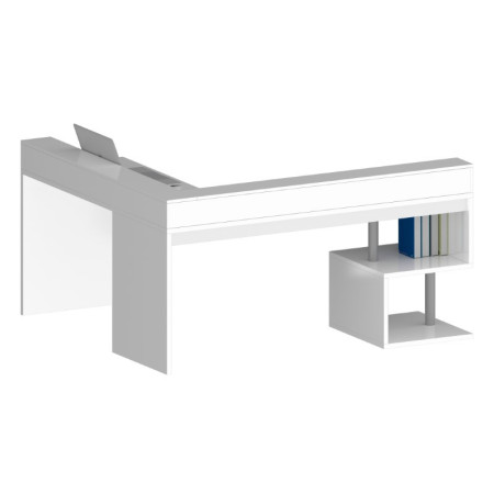 Scrivania Angolare Elegante con Sopralzo Bianco Lucido
