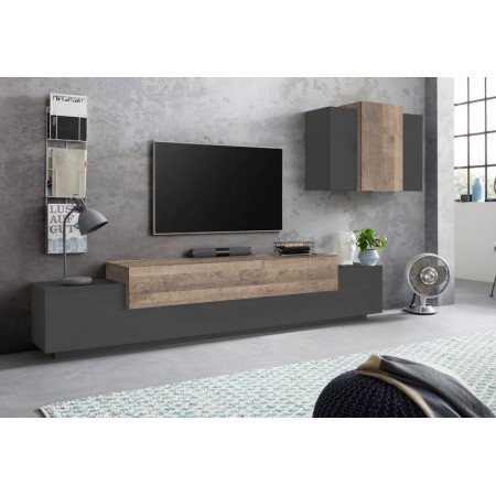 Moderno Porta TV e Pensile Antracite e Oak per Soggiorno