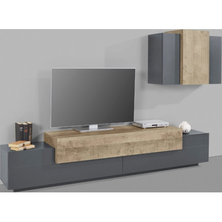Elegante Soggiorno Porta TV e Pensile Antracite e Oak