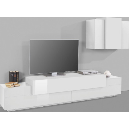 Elegante Soggiorno Porta TV e Pensile Bianco Laccato