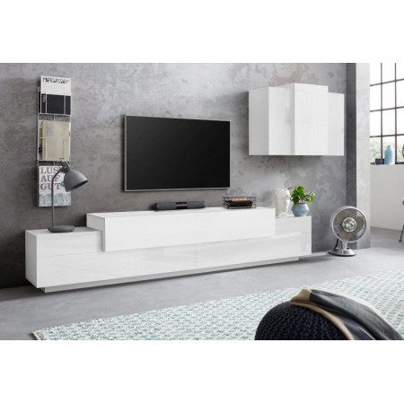 Moderno Porta TV e Pensile Bianco Laccato per Soggiorno