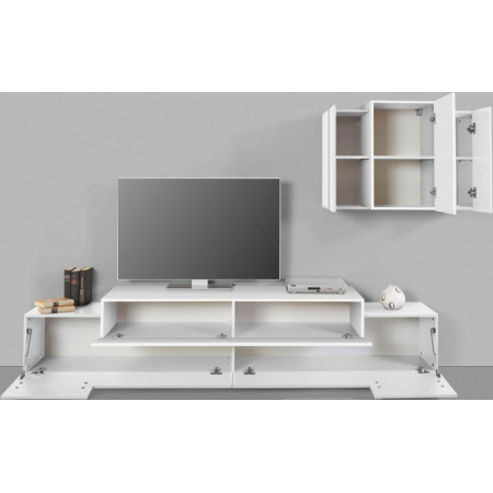 Soggiorno Moderno Porta TV e Pensile Bianco Laccato