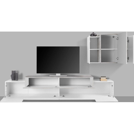 Soggiorno Moderno Porta TV e Pensile Bianco e Cemento