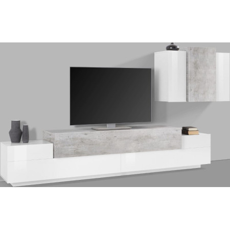 Elegante Soggiorno Porta TV e Pensile Bianco e Cemento