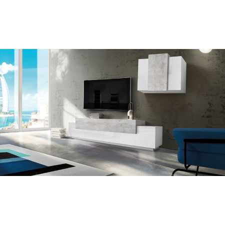 Soggiorno Moderno Porta TV e Pensile Bianco e Cemento per Soggiorno