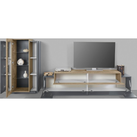 Soggiorno Moderno Porta TV e Vetrina Antracite e Oak