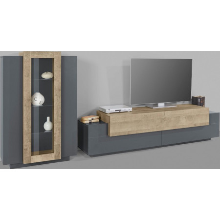 Soggiorno Elegante Porta TV e Vetrina Antracite e Oak per Casa