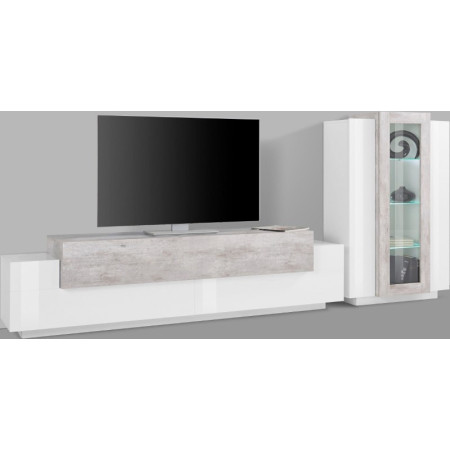 Soggiorno Elegante Porta TV e Vetrina Bianco e Cemento per Casa