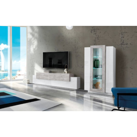 Elegante Soggiorno Porta TV e Vetrina Bianco e Cemento