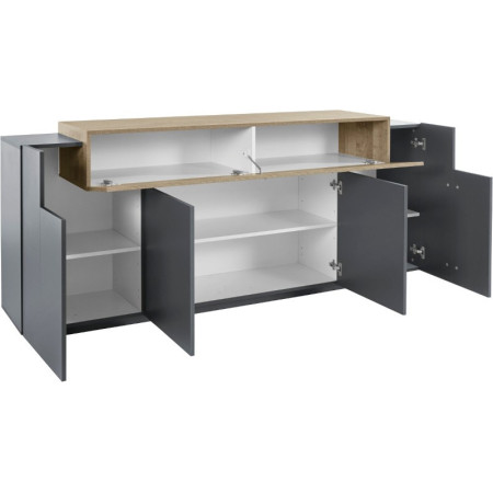 Elegante Credenza 4 Ante Antracite e Oak