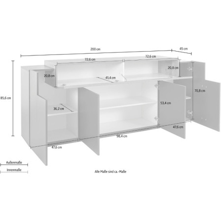 Credenza Elegante 4 Ante Antracite e Oak per Casa