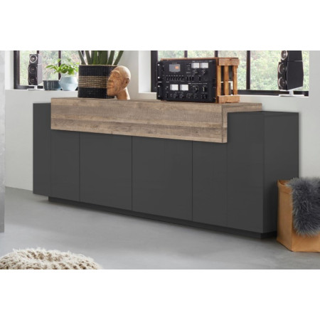 Credenza Moderna 4 Ante Antracite e Oak per Soggiorno