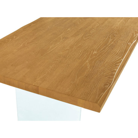 Tavolo moderno con piano legno massiccio spessore 5 cm gambe vetro