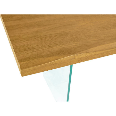 Tavolo moderno con piano legno massiccio spessore 5 cm gambe vetro