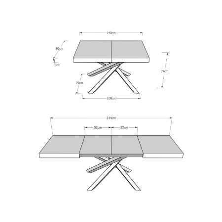 Tavolo allungabile 140 x 90 a 244 cm con gambe incrociate