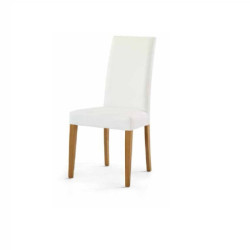 Sedia imbottita con rivestimento in ecopelle bianco e gambe colore rovere set 2