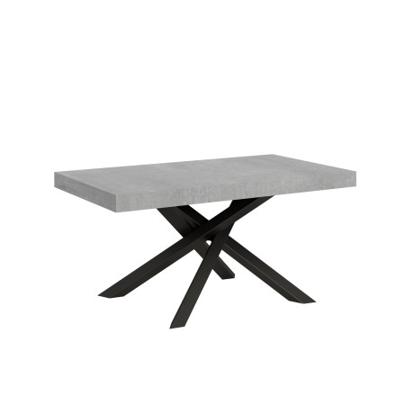 Tavolo allungabile 160 x 90 a 264 cm piano colore cemento  con gambe incrociate antracite