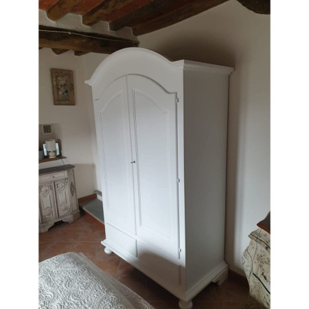 Elegante Armadio Bianco Opaco Arte Povera con Appendino e Cassetti
