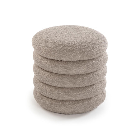 Pouf  rotondo in legno rivestito in tessuto contenitore colore beige