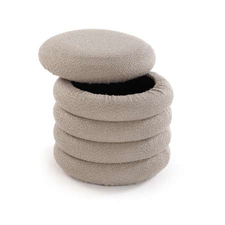 Pouf rotondo in legno contenitore tessuto colore beige elegante