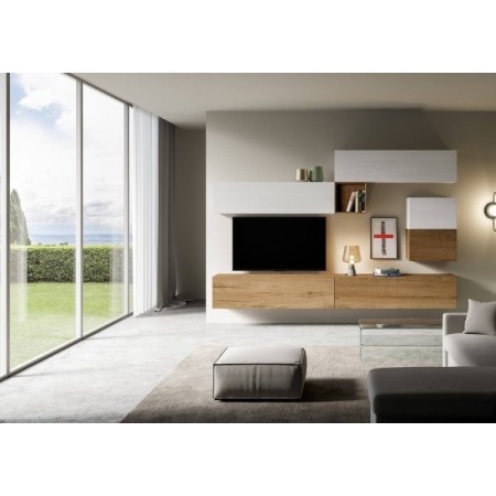 Parete attrezzatura 10x308x39,2 cm, bianco frassino e quercia naturale