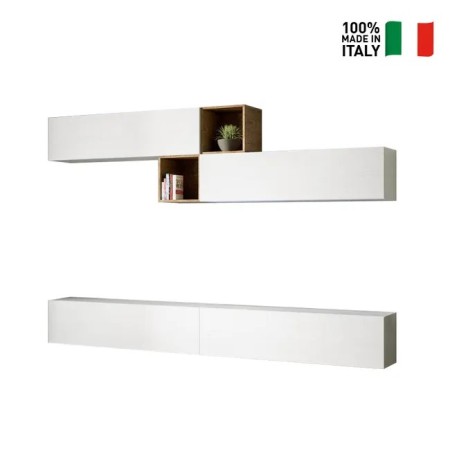 Parete atrezzature 110x308x39,2 cm, bianco frassino e quercia naturale