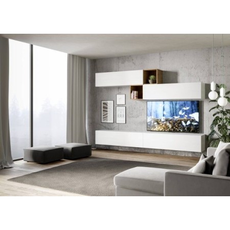 Parete atrezzature 110x308x39,2 cm, bianco frassino e quercia naturale