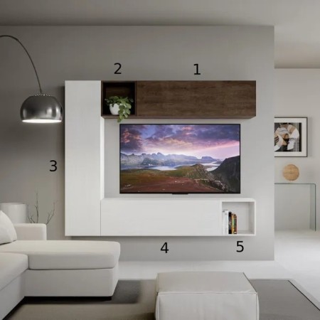 Parete attrezzata  214x173,6x39,2 cm, bianco frassino e noce