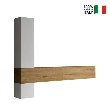 Parete attrezzata 268x214x39,2 cm, bianco frassino e quercia naturale