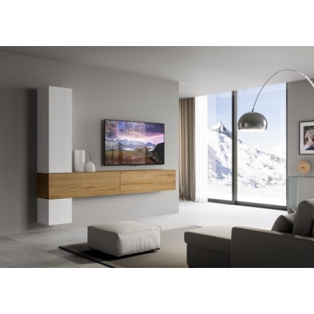 Parete attrezzata 268x214x39,2 cm, bianco frassino e quercia naturale