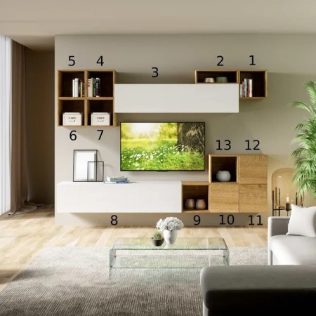 Parete attrezzata 45x294x39,2 cm, bianco frassino e quercia naturale