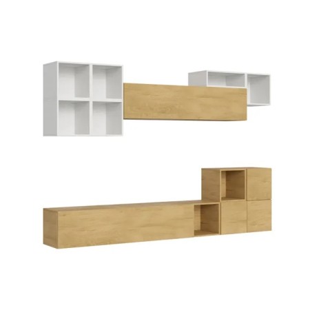 Parete attrezzata 45x294x39,2 cm, bianco frassino e quercia naturale